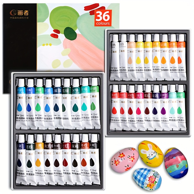 ガッシュペイントセット 36 色 12mL/0.4oz、キャンバス、紙、DIY プロジェクト、工芸品用のプロフェッショナルテンペラ、アーティストに最適