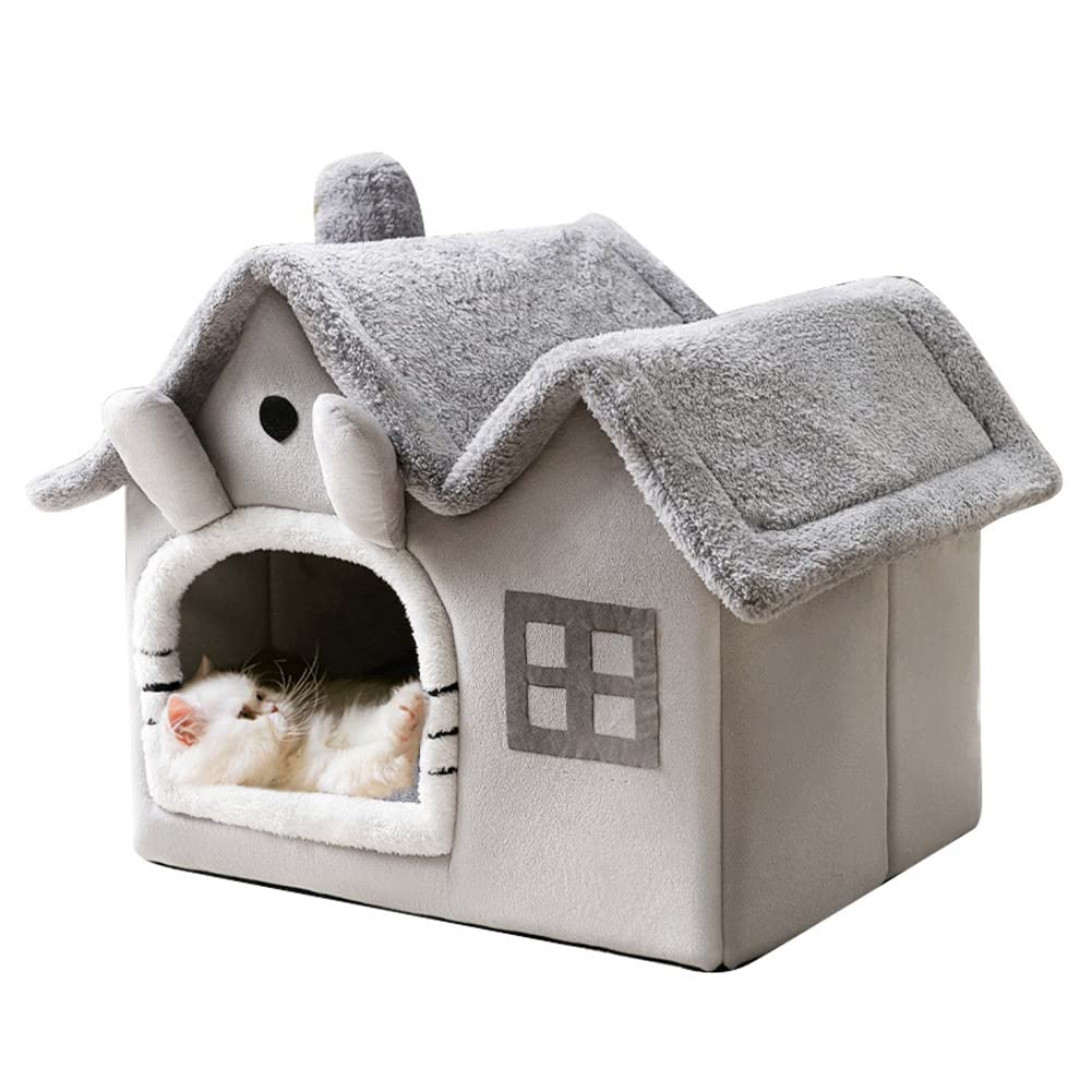 二重屋根の屋内犬小屋猫の巣、折りたたみ式の暖かい柔らかい犬小屋、30D高弾性記憶スポンジ、取り外し可能なクッションと滑り止め