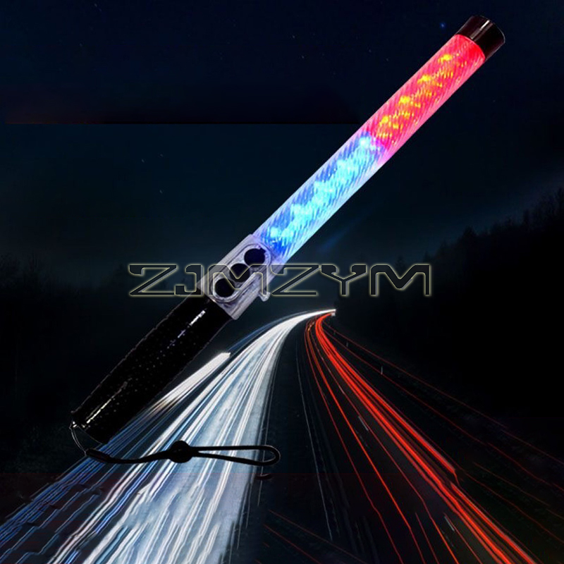 40 センチメートル LED 赤と青の点滅ライト充電式道路交通杖屋外夜間安全スティックコマンドツール
