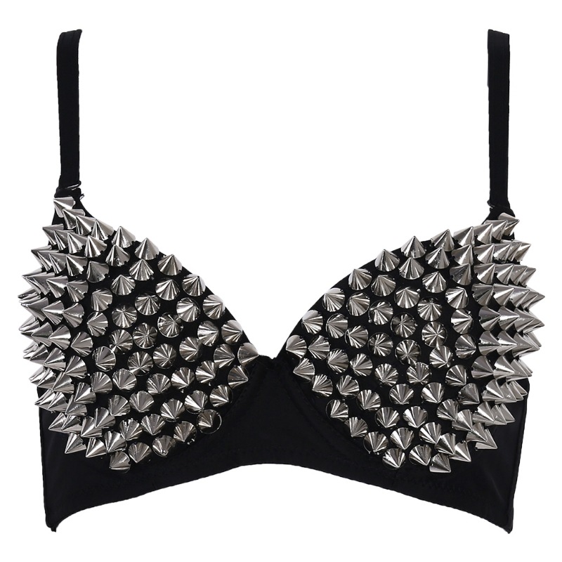 シルバーリベットパンクレイブ Bralette ランジェリーゴシックブラトップセクシーなプッシュアップブラジャーナイトクラブパーティーバーファッションホットブラジャー女性のための