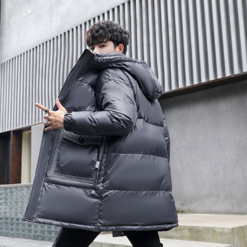Casual Men's Mid-Length Warm Hooded Down Jacket Winter Outwear Windproof&Waterproof Puffer Coat Thick Padded Top Parkas Clothing