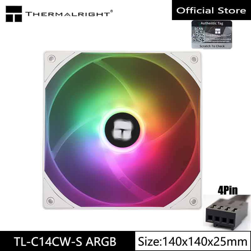 Thermalright 14cm ARGB TL-C14CW-SケースCPU冷却ファンは、マザーボードのPWM/ARGB同期に対応しています。