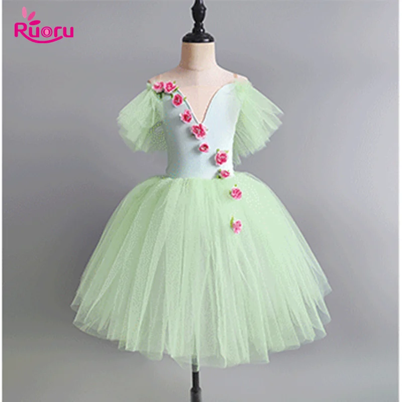 Ruoru ロングロマンチックバレエチュチュプロフェッショナルレオタード女の子バレエ衣装パフォーマンスバレエドレス女の子のためのチュチュスカートショー
