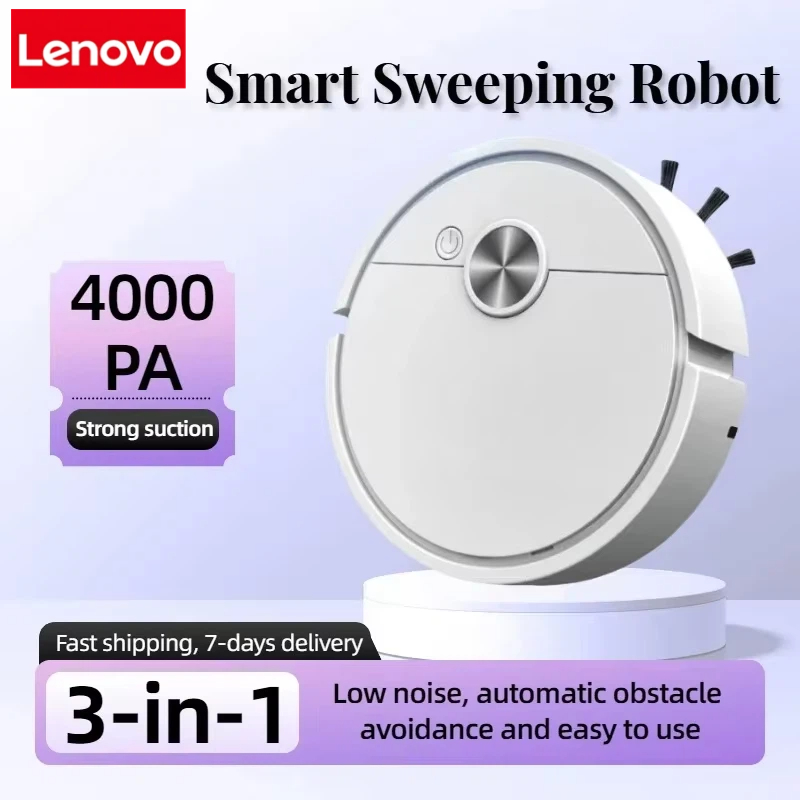 Lenovo 3-in-1 スマート掃除ロボット 4000 Pa 掃除機強力な吸引力使いやすい硬い床ペットの毛のカーペットに適しています