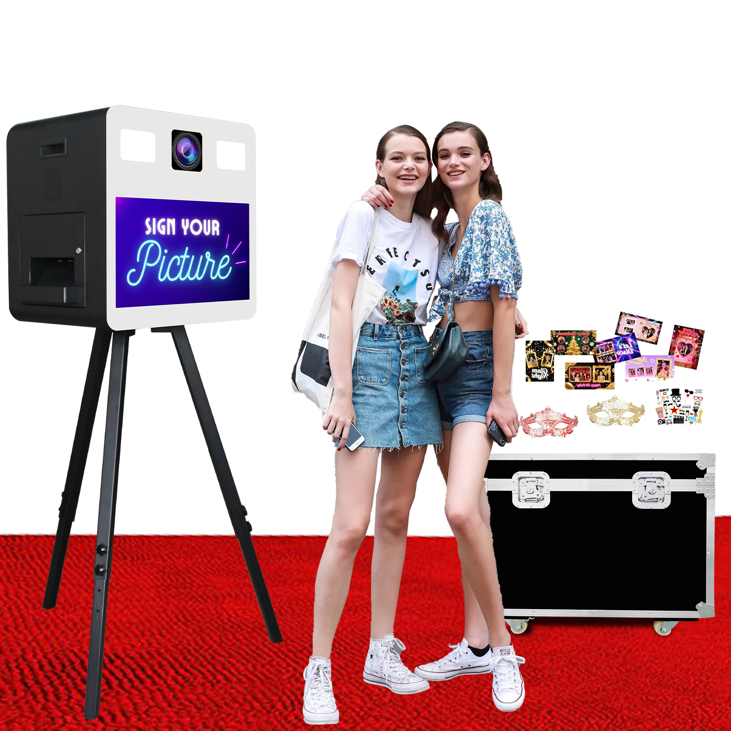 21.5インチタッチスクリーン付きフォトブースマシン、自分撮り用マジックミラーフォトブース、アプリコントロール、誕生日パーティー
