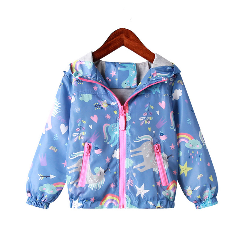 春ジャケット女の子コートフード付きユニコーンレインボーパターン女の赤ちゃん服上着子供ウインドブレーカー秋女の子ジャケット