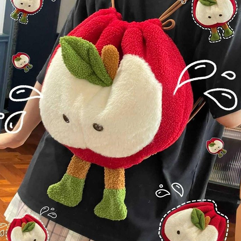漫画かわいいアップルショルダーぬいぐるみコンピュータバッグアップル巾着バックパックバックパック大容量バックパッククリスマスギフト