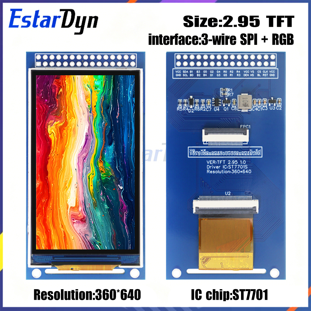 Estardyn 2.95 インチ TFT LCD ST7701、360x640 SPI RGB デュアルインターフェイスカラースクリーン Raspberry Pi 用