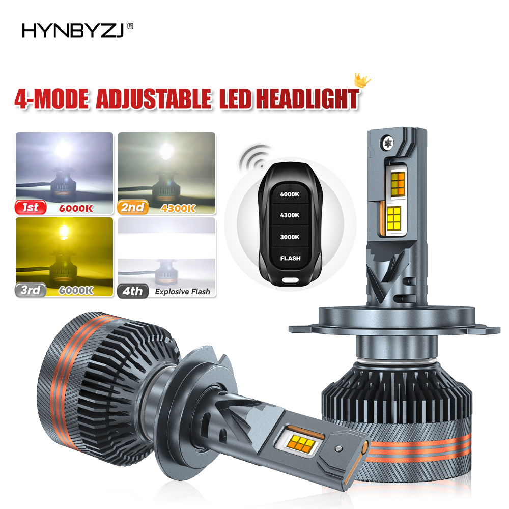 2 個のハイパワー LED トリカラー LED ヘッドライト、リモート H1 H11 9005 9006 H7 LED Blud H4 Canbus 付き
