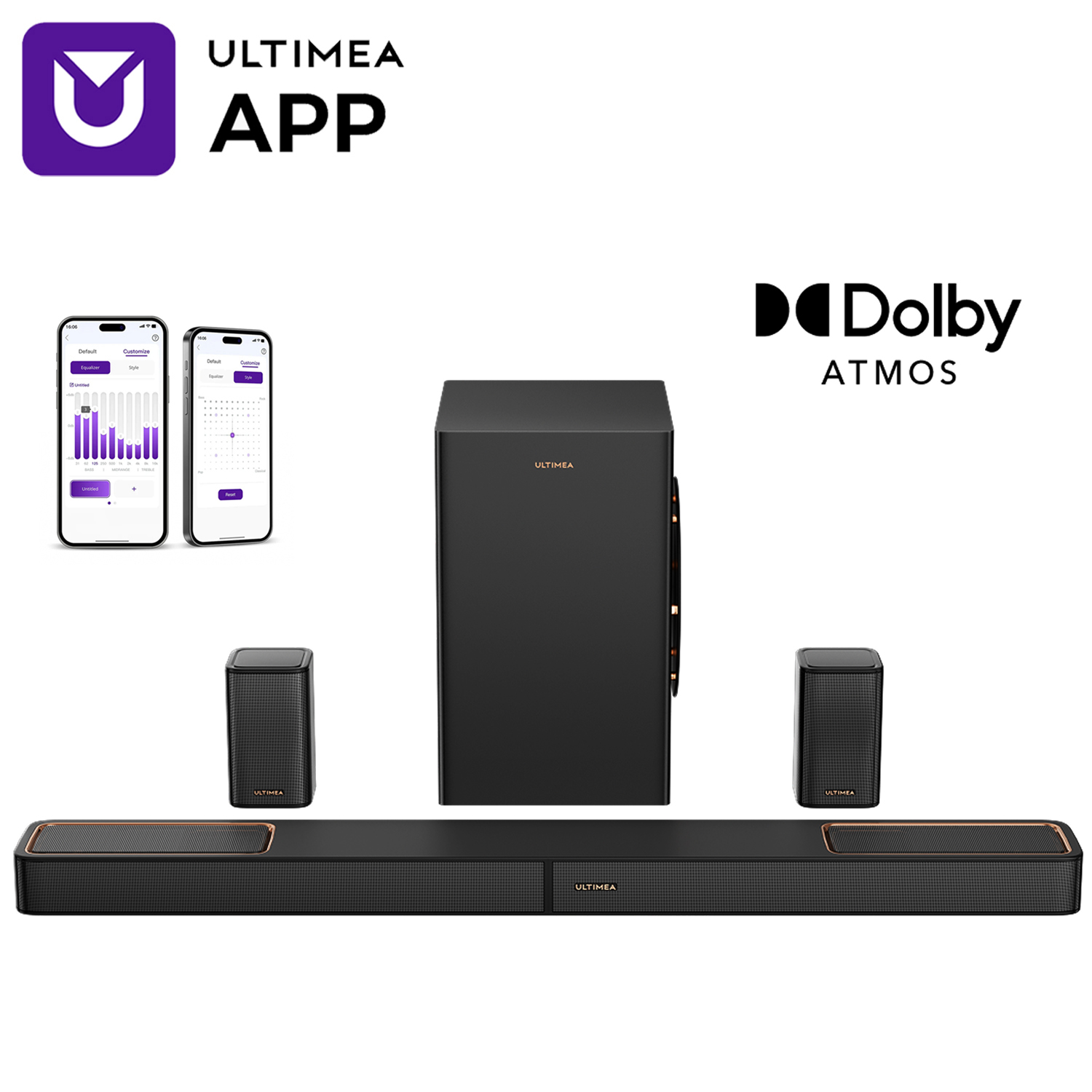 ULTIMEA 460W 5.1.2ch Sound Bar with Dolby Atmos, Surround Sound Home Theater System for TV with 2 Surround Speakers, APP Control