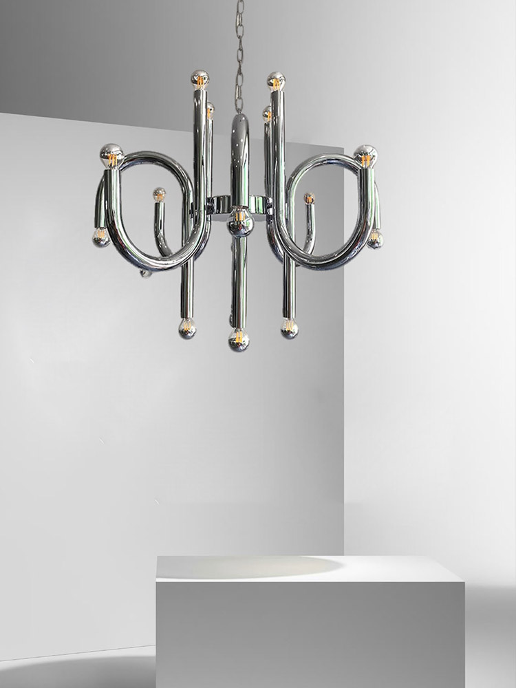 モダンなクロームシャンデリアバウハウスデザイン天井ミニマリスト LED 照明器具コテージ小説アートホームデコ吊りランプ光沢