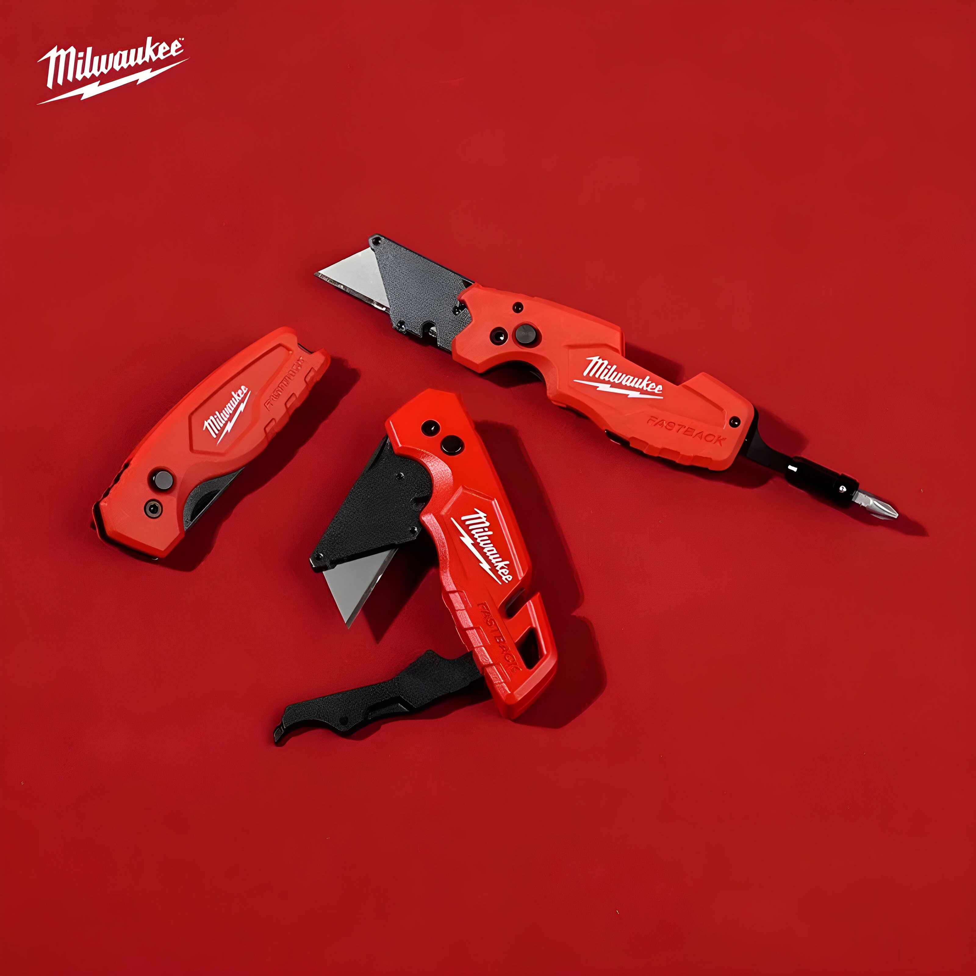 Milwaukee FASTBACK Series, 6-in-1 Folding Multifunctional Knife, Blade Angle Less Than 60°, Folding Blade Storage, Art Knife