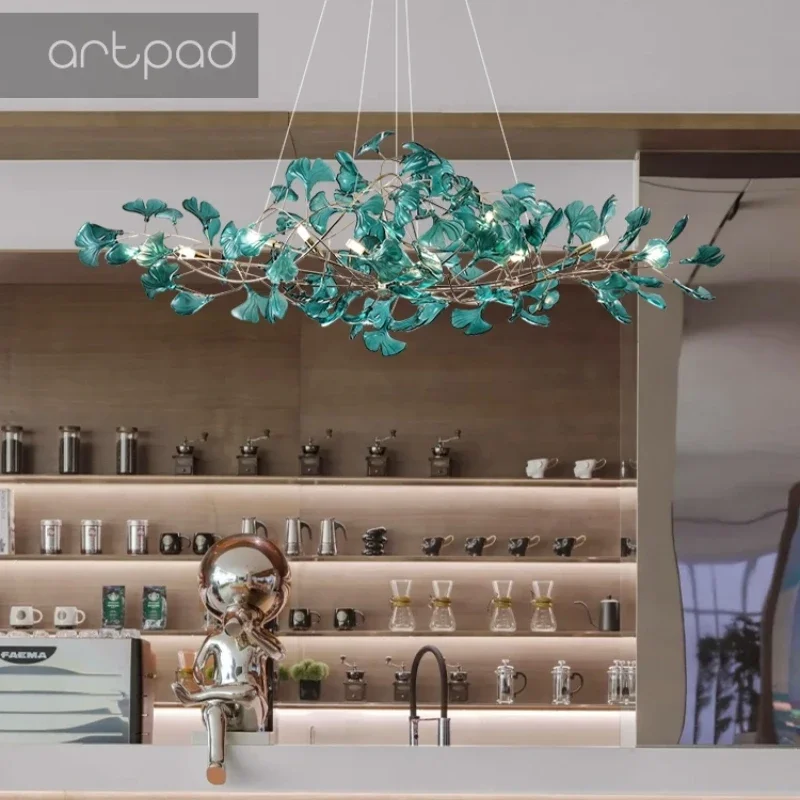 Artpad 北欧ロマンチックなシャンデリア葉付きカラフルなペンダントライトホールダイニングリビングルームアートアクリルホームハンギングランプ