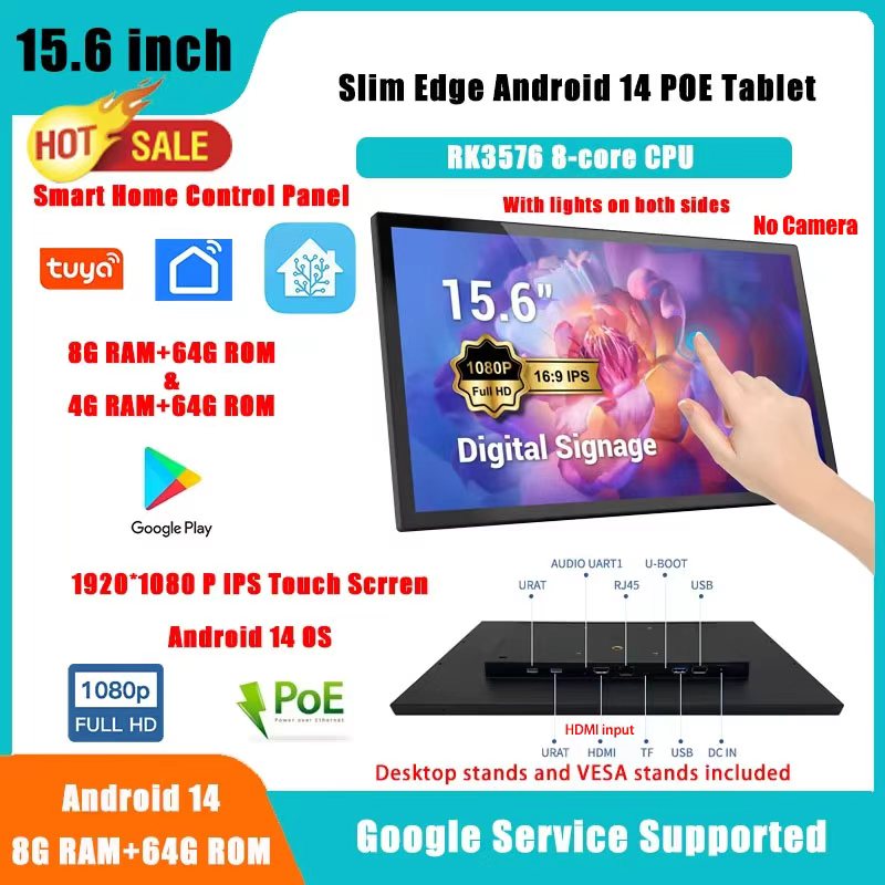 ホット販売スリムエッジウォールマウント 15.6 "Android POE タブレットスマートホームコントロールパネル LED ライト付き IPS タッチスクリーンディスプレイ