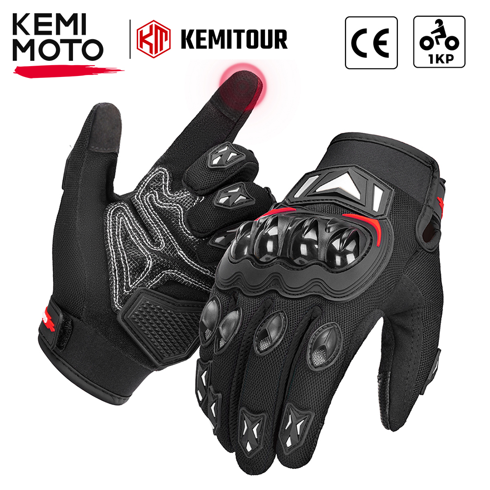 KEMITOUR 夏オートバイ手袋 CE タッチスクリーンスポーツ Moto Luvas 保護 MTB Guantes 手袋男性女性黒