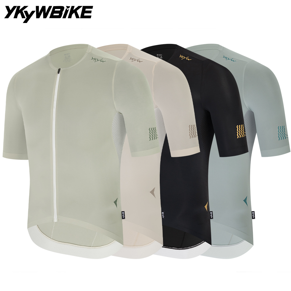 YKYWBIKE サイクリングジャージ男性 2026 夏ノーカラーロードバイクジャージ半袖自転車シャツ通気性 MTB レーシングトップス
