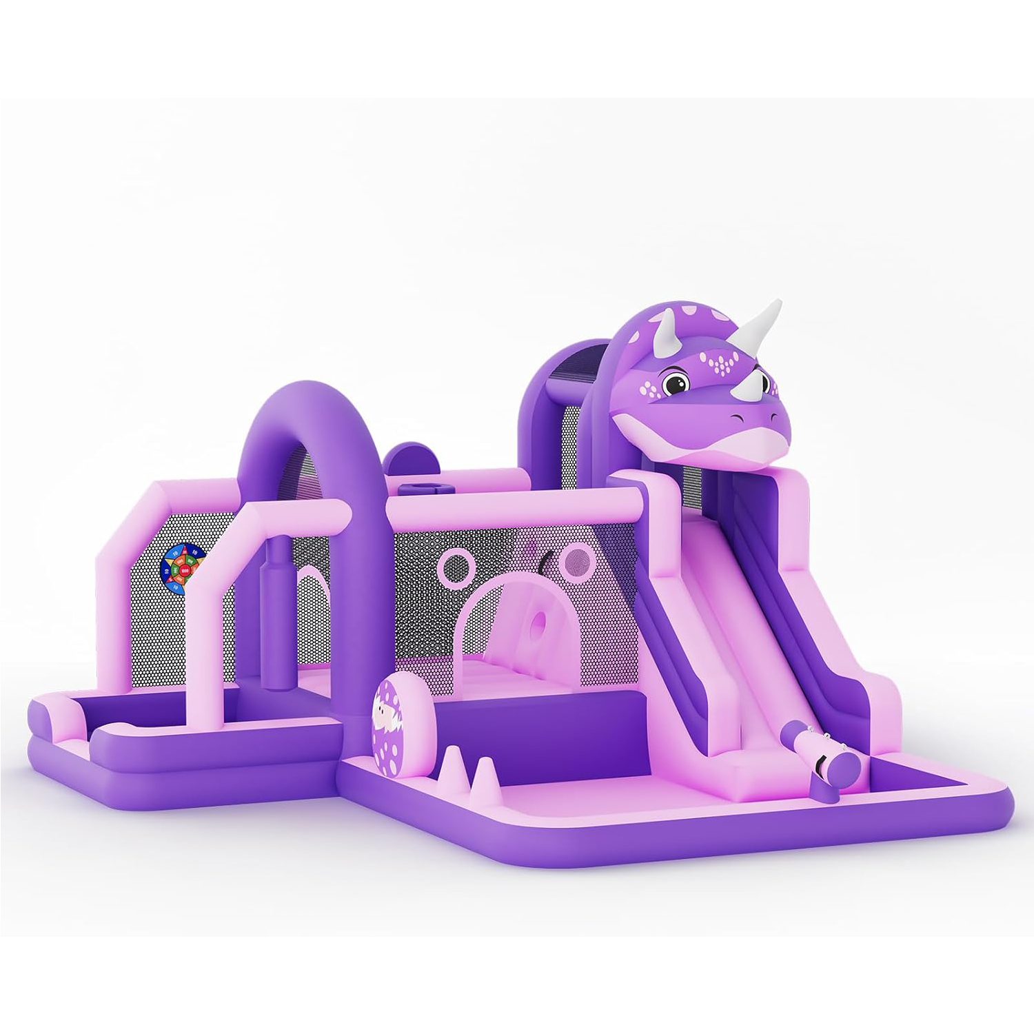 ウォータースライド付きの大型インフレータブルバウンスハウス、子供用屋内/屋外裏庭用恐竜テーマのジャンピングキャッスル、楽しく素早くセットアップ