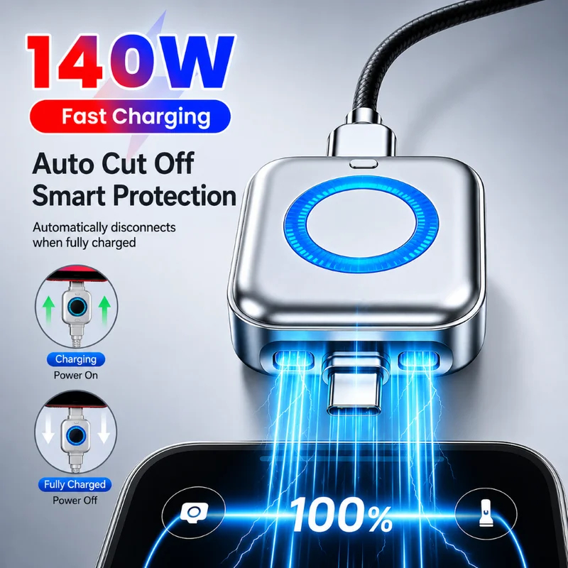140 ワット PD 高速充電データケーブル自動電源オフ過充電防止保護安全充電フル容量セパレーター電話用