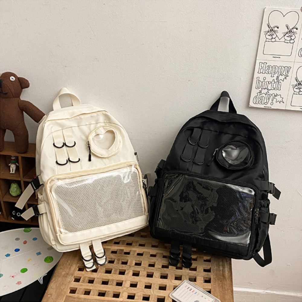コラージュスタイルスクールバッグ十代の少女 Itabag かわいいバックパック透明ラブハート JK バックパック女性新 2024 ラップトップバッグ