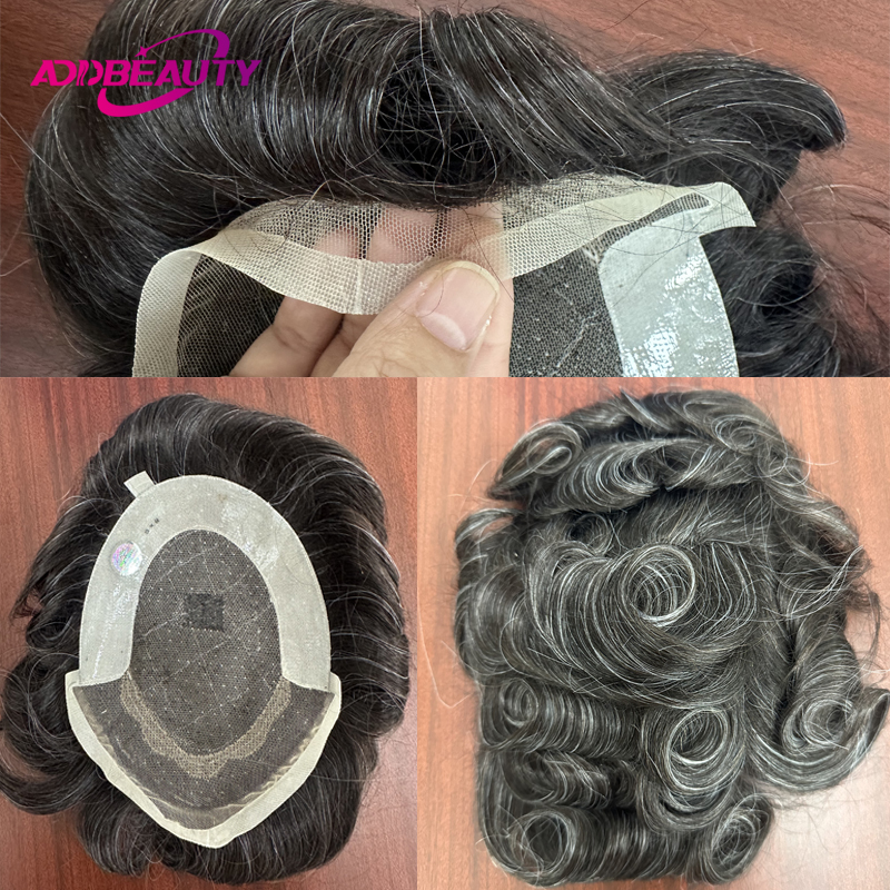 男性かつら人毛ウィッグ漂白ノットインド人レミーヘアシステムスイスレース PU 男性の毛細管プロテーゼナチュラルヘアライン