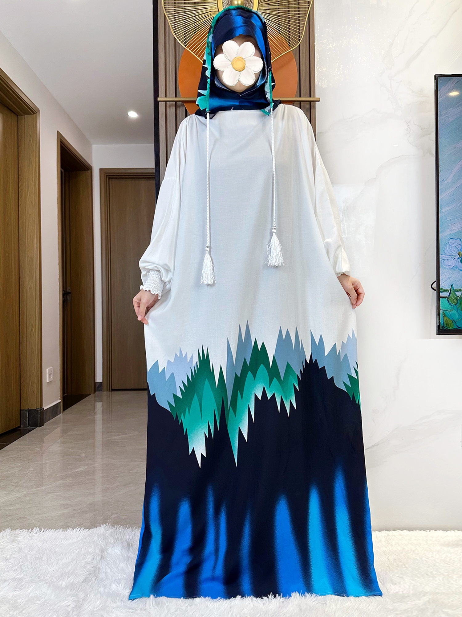 2025 ラマダンの祈りの衣服イスラム教徒の花綿アバヤドバイトルコイスラム教の祈りの服アフリカのドレスカフタンローブファム