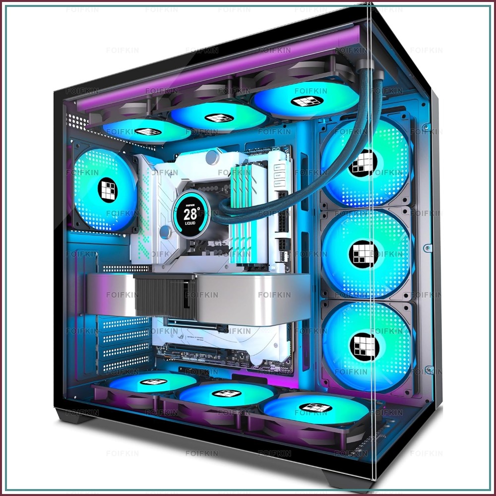 7 つの PWM ARGB ファンを備えた 270° パノラマ ガラス ATX ミッドタワー PC ケース
