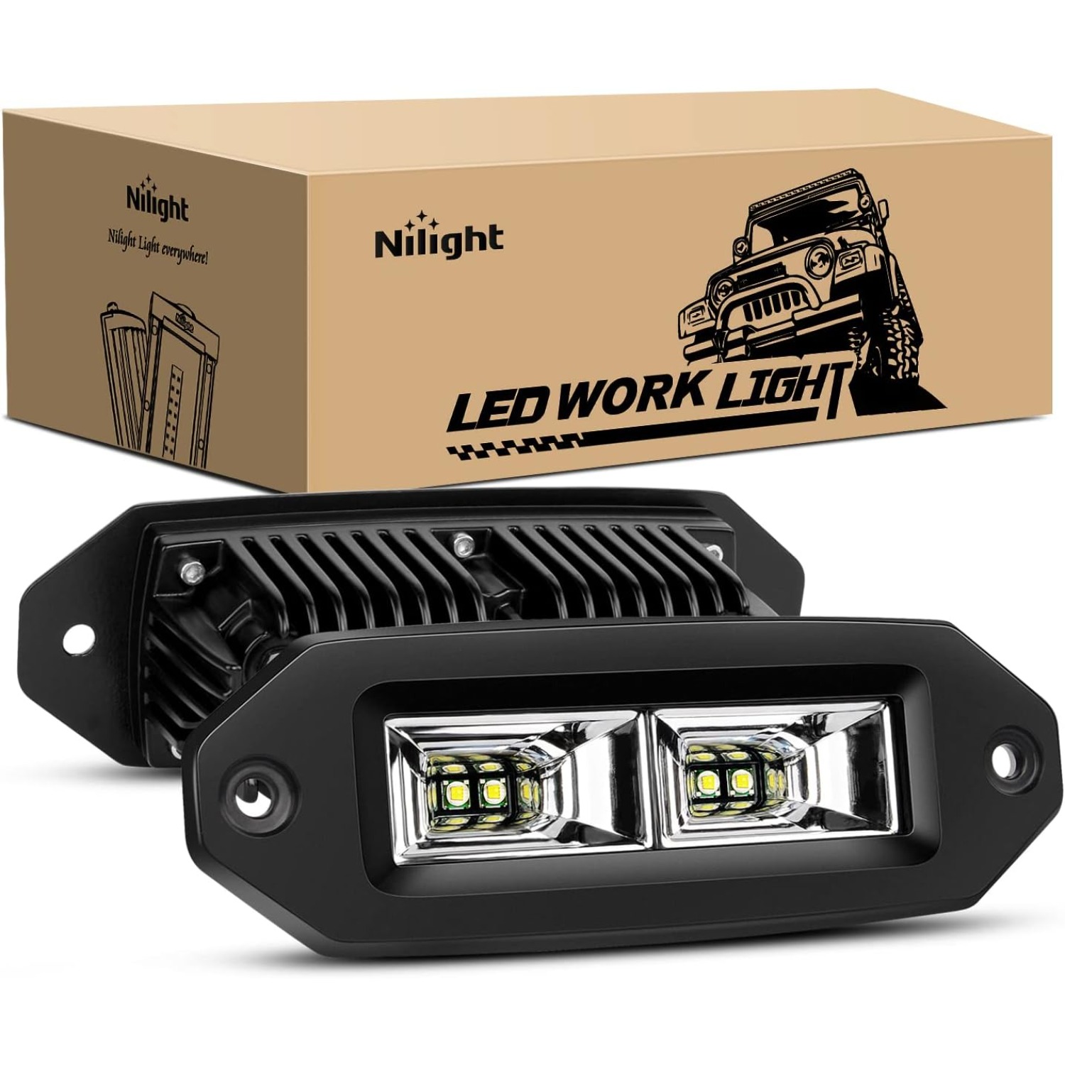 Nilight 2個 40W フラッシュマウント LED ポッド フラッド LED ワークライトバー オフロードバックアップ ドライビングライト フォグランプ ジープ バンパー ATV UTV SUV トラック ボート用