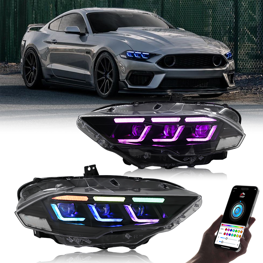 DRL 悪魔の目プロジェクターレンズヘッドライトアセンブリフォードマスタングヘッドライト 2018 2019 2020 2021 2022 2023