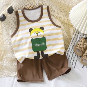 子供用アニメ柄ベストセット　ノースリーブ　ベビー用ショートパンツ　夏用薄手　男の子・女の子用服　クラウドコットン