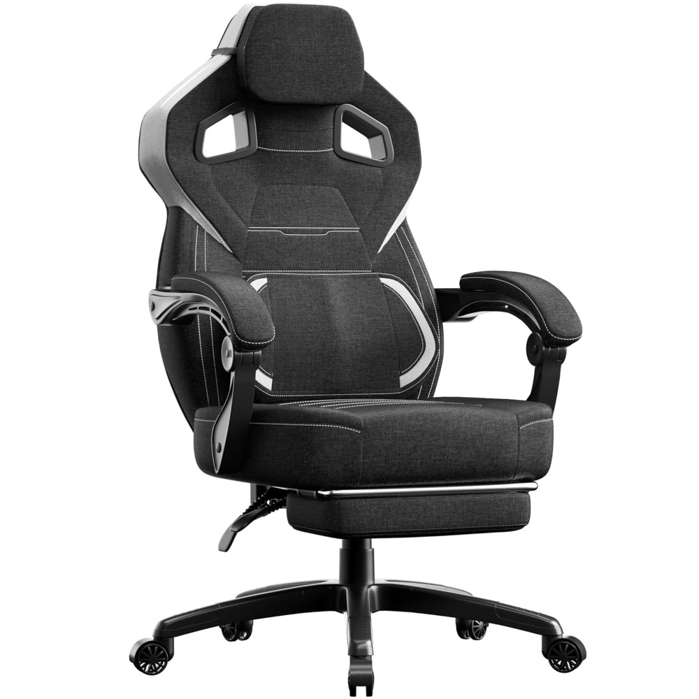大きくて背の高いファブリック製ゲーミングチェア、ランバーサポートとフットレスト付きの広い背もたれ、人間工学に基づいたコンピューターチェア、カスタマイズ
