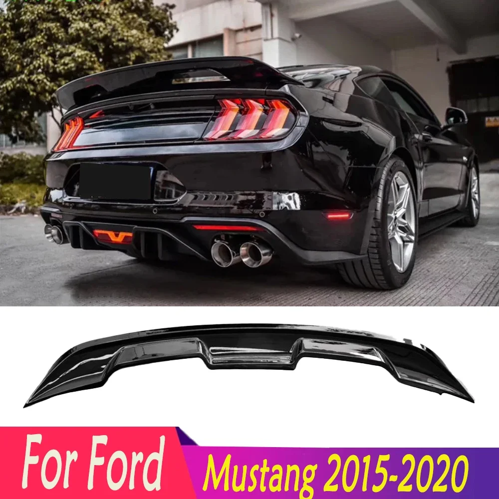 フォードマスタング 2015-2020 GT500 スタイル高品質 ABS 光沢のある黒カーボンファイバールックリアウイングトランクリップスポイラーボディキット