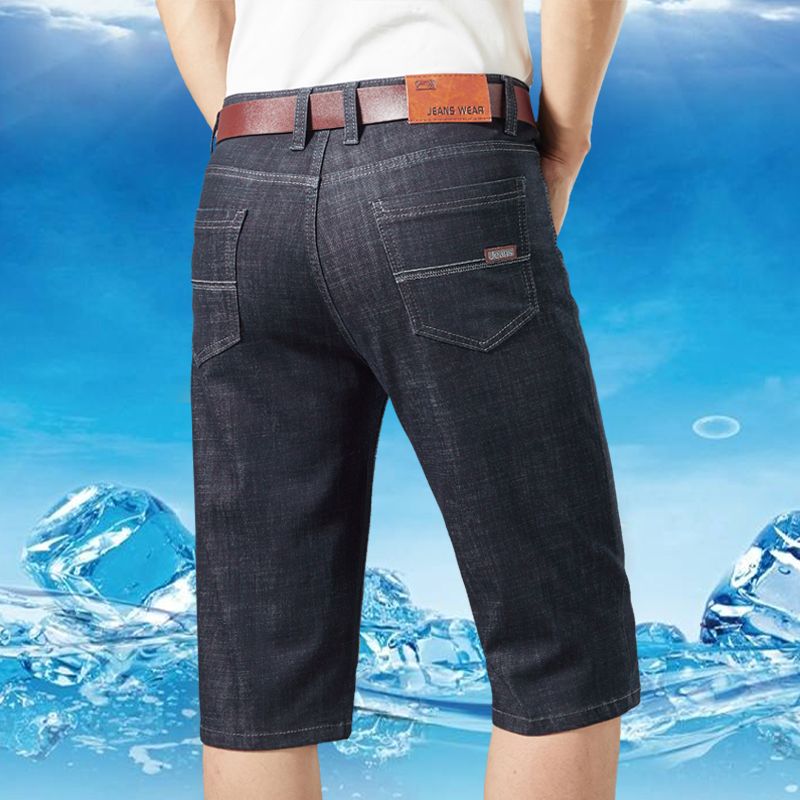 夏のハイエンドショートパンツジーンズ男性デニムショートパンツストレートストレッチビジネスカジュアルクール薄型膝丈ファッション日常ズボン