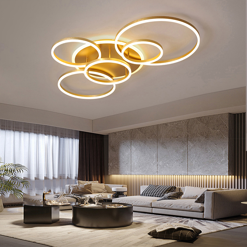 現代の LED 天井シャンデリア照明リビング学習室寝室調光可能なホームゴールド黒屋内照明装飾ランプ