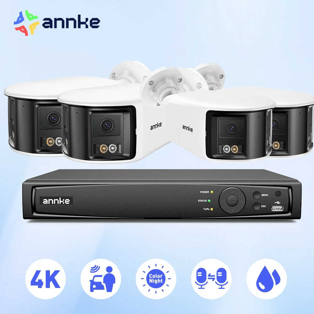 ANNKE スマートホーム 4K ビデオセキュリティカメラシステムキット 8CH NVR 180° デュアルレンズセキュリティ IPC PoE カメラ屋外 2/4 個 8MP POE カム