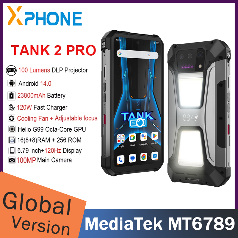 Unihertz 8849 Tank 2 Pro 頑丈な電話 12GB 256GB ナイトビジョンプロジェクター 6.79 "FHD Android 14 100MP 23800mAh 4G スマートフォン