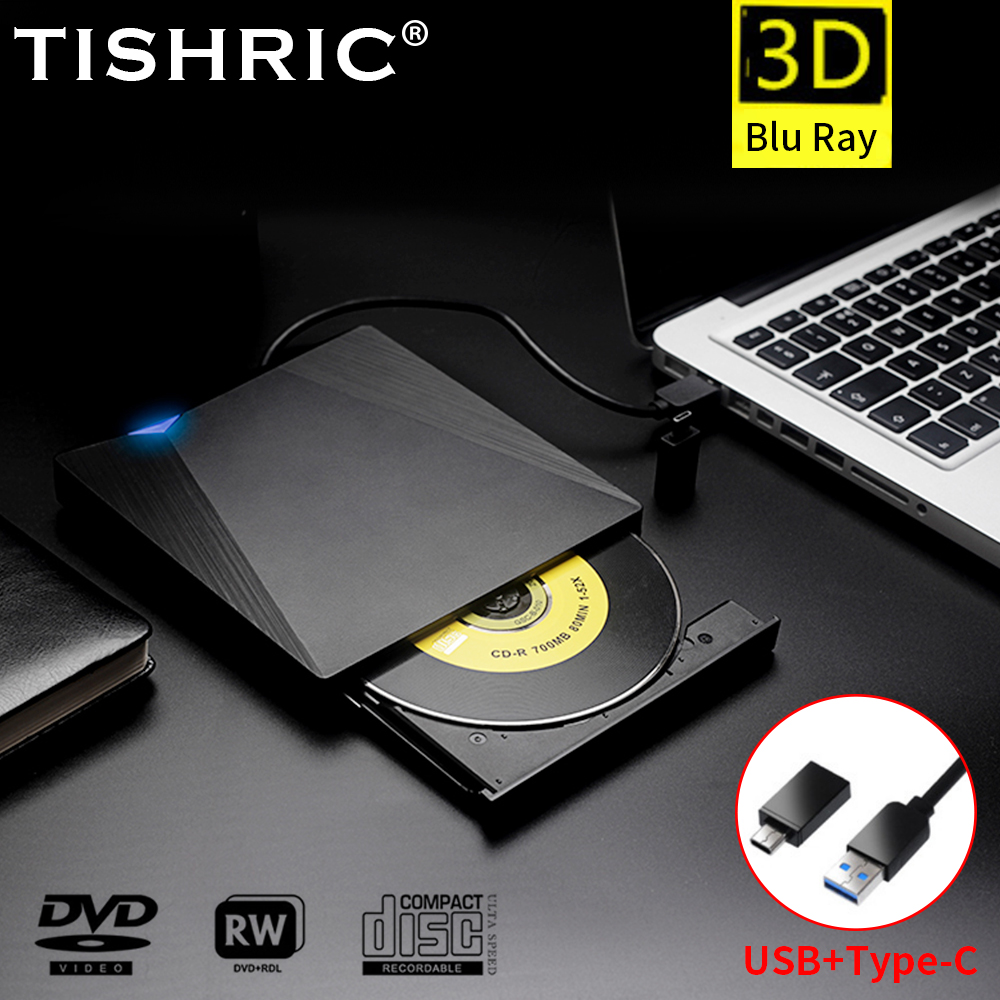 TISHRIC ブルーレイ外部ドライブ USB 3.0 DVD CD 3D ブルーレイバーナーリーダー光学ドライブスリム BD CD DVD 光学コンピュータ用
