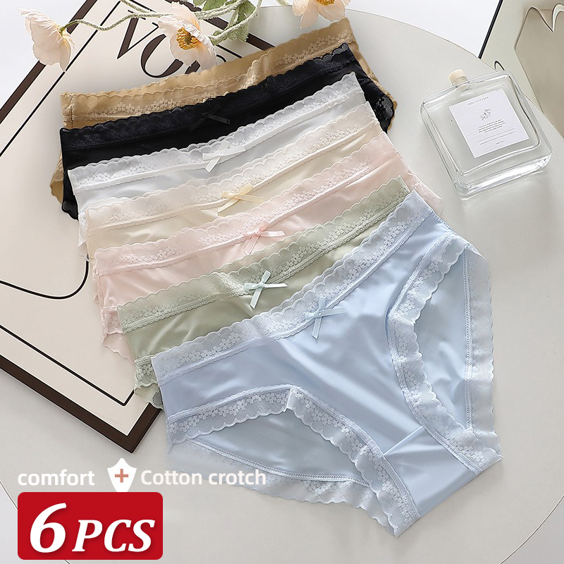 6 ピース/セット女性アイスシルクシームレスブリーフセクシーな快適な伸縮性のある半薄手のフレンチカットパンティー女性の下着通気性