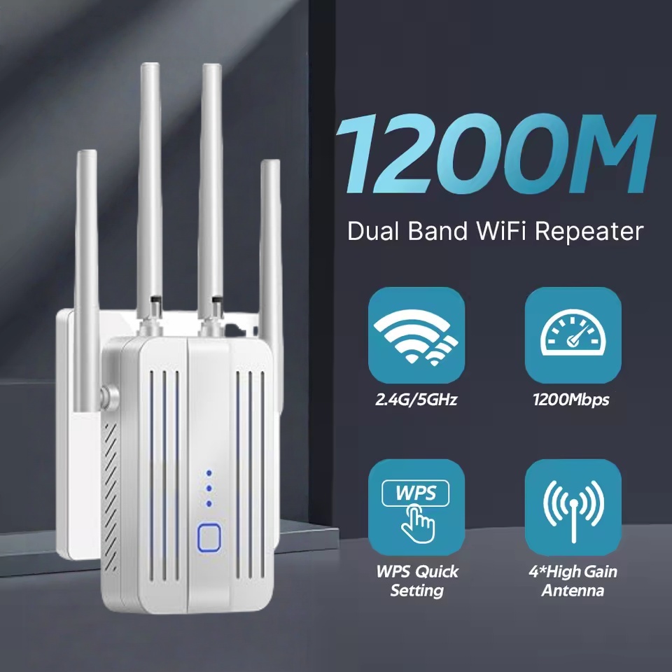 WiFi リピーター 1200Mbps デュアルバンド信号エクステンダー 2.4G 5GHz Wi-Fi アンプルーター 長距離信号ブースター 高速バンド