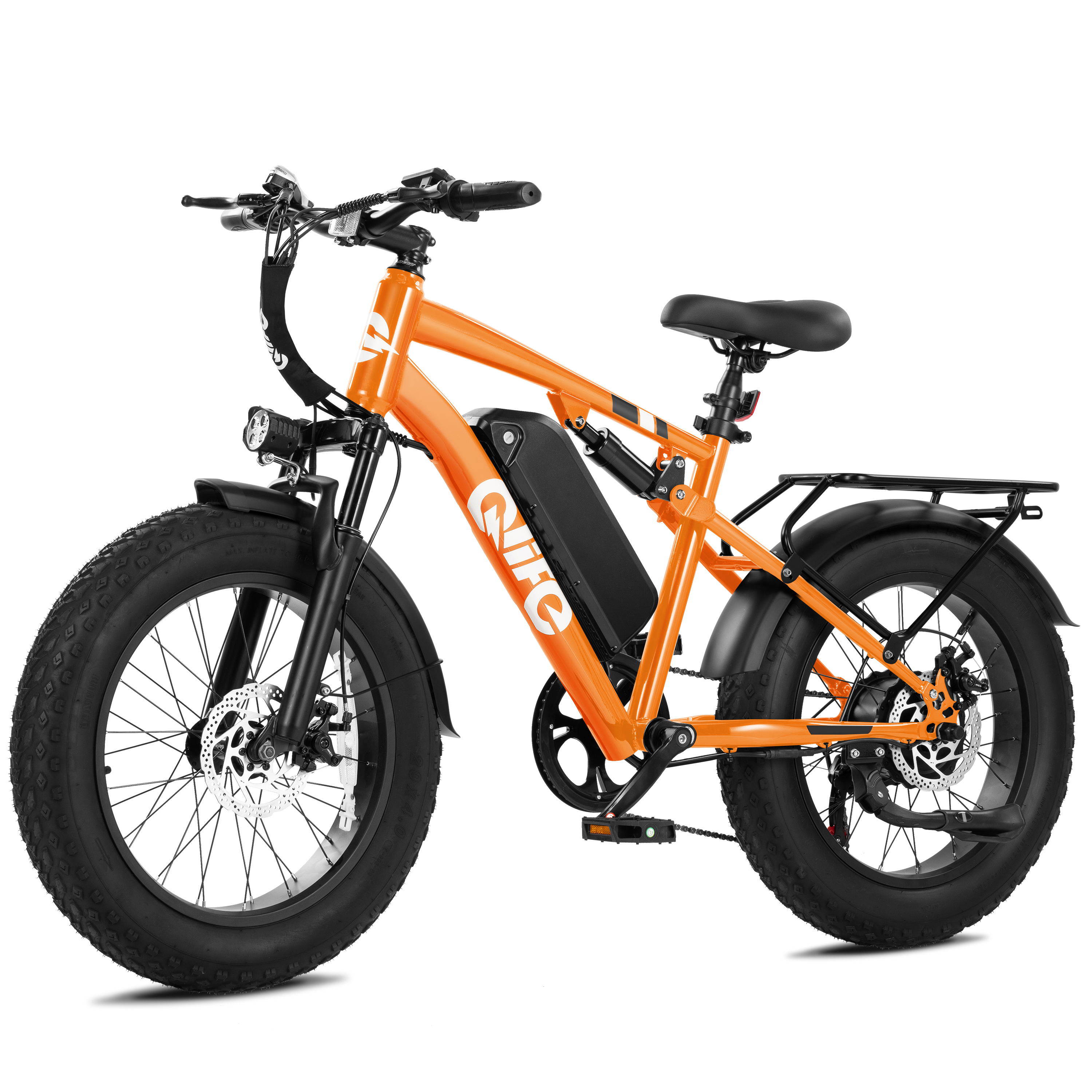 Qlife Racer ファットタイヤ 2.0 大人用電動自転車、20"×4.0" ファットタイヤ電動マウンテンバイク、ピーク 1200W 48V 13Ah、28MPH 65 マイル電動自転車、7 スピード