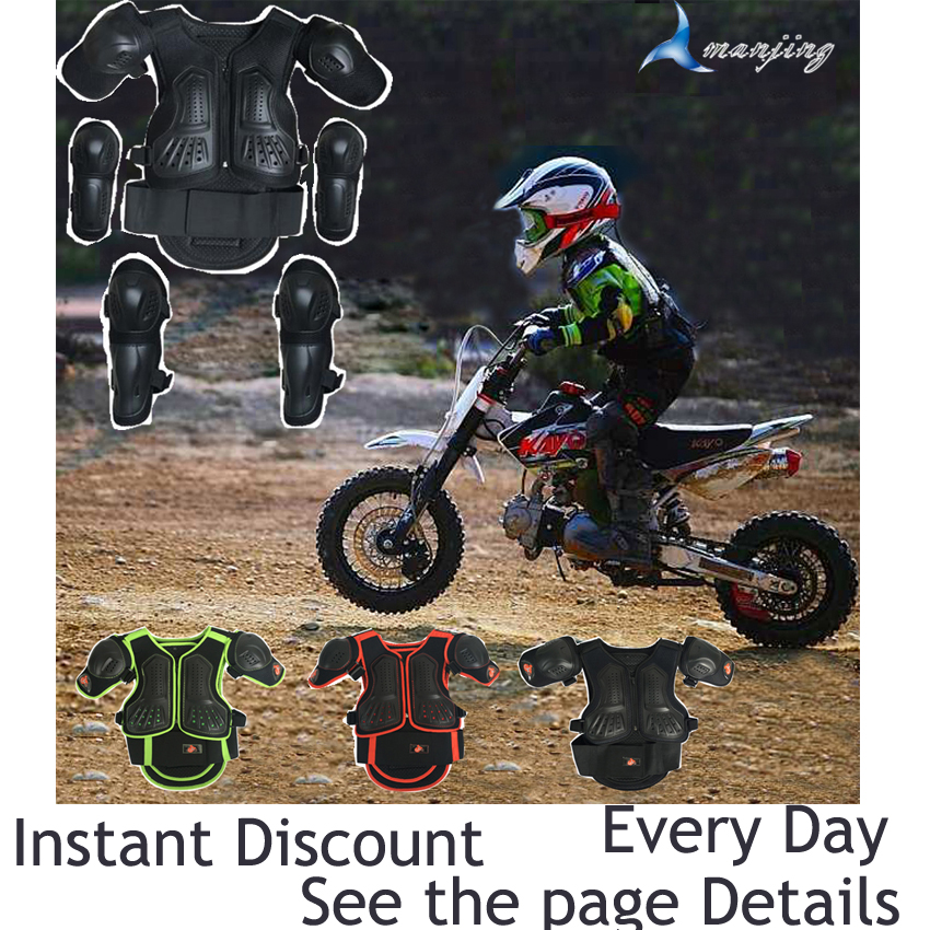 黒 4-15 歳の子供キッズバイクスケートスポーツサポートモトクロスボディバック保護鎧膝肘ガードオートバイベストスーツ