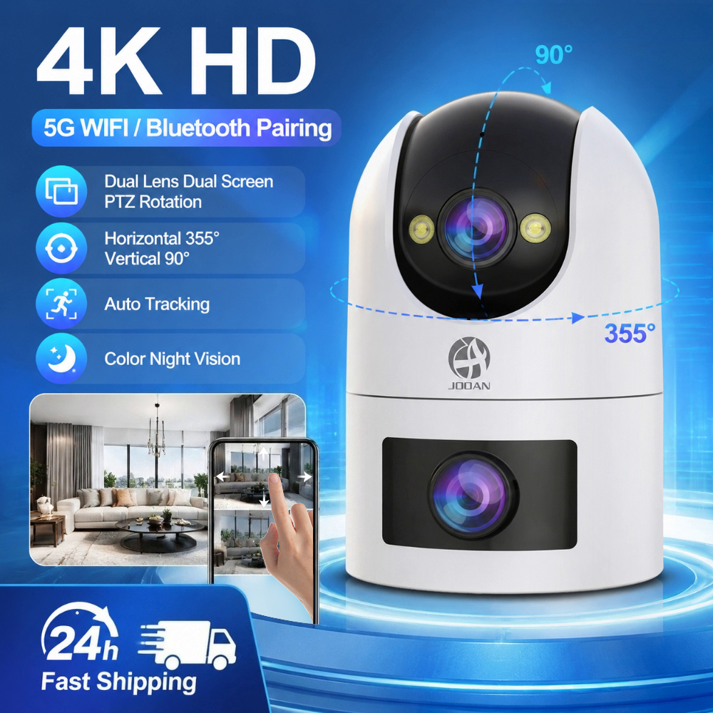 Jooan 4K 8MP Dual Lens Dual Screen IP Camera Wifi Outdoor PTZ Cameras Auto Tracking CCTV Camera Audio Video Indoor Surveillance