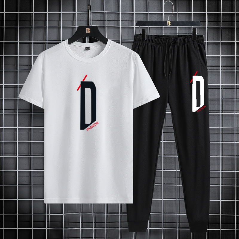 夏のスポーツとレジャーセット半袖Tシャツ2023トレンド韓国スリムフィットスポーツパンツ薄手の2点セット