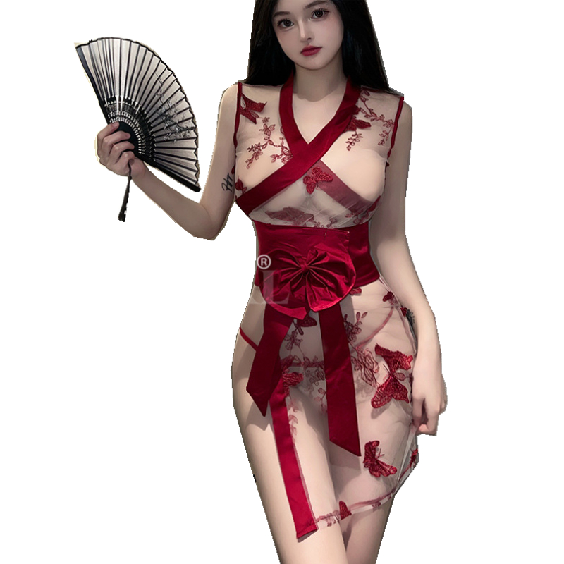 セクシーな蝶着物ドレス女性の伝統的な透明ミニスカート日本のファッション視点誘惑コスプレ衣装
