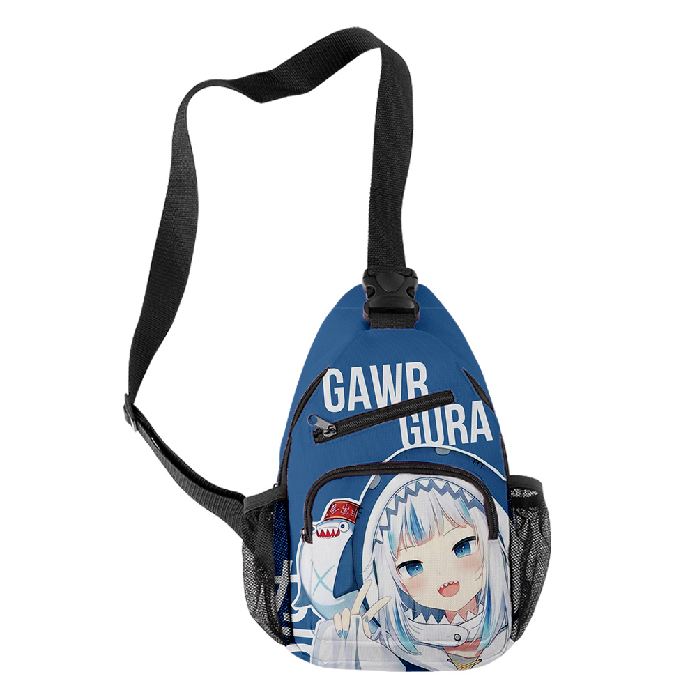 漫画若々しい Gawr Gura かわいいサメ男の子/女の子 3D プリントチェストバッグオックスフォード防水スポーツクロスボディトラベルバッグショルダーバッグ