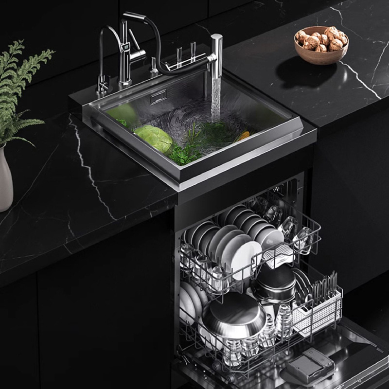 食器洗い機、一体型シンクオールインワン、キッチンシンク、自動洗浄、スマートホームアプライアンス、省スペース効率的な食器洗い機