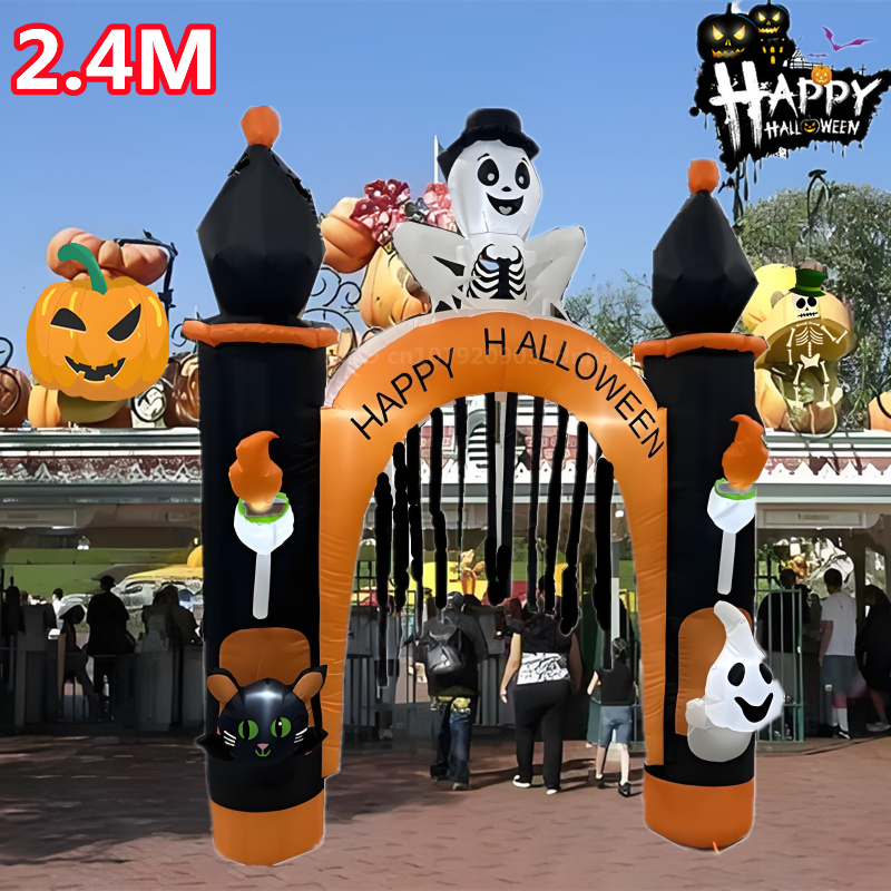ハロウィンインフレータブルアーチ/カボチャ猫モデル LED ライト付き大型クリスマス屋外装飾ホリデーオーナメント中庭小道具