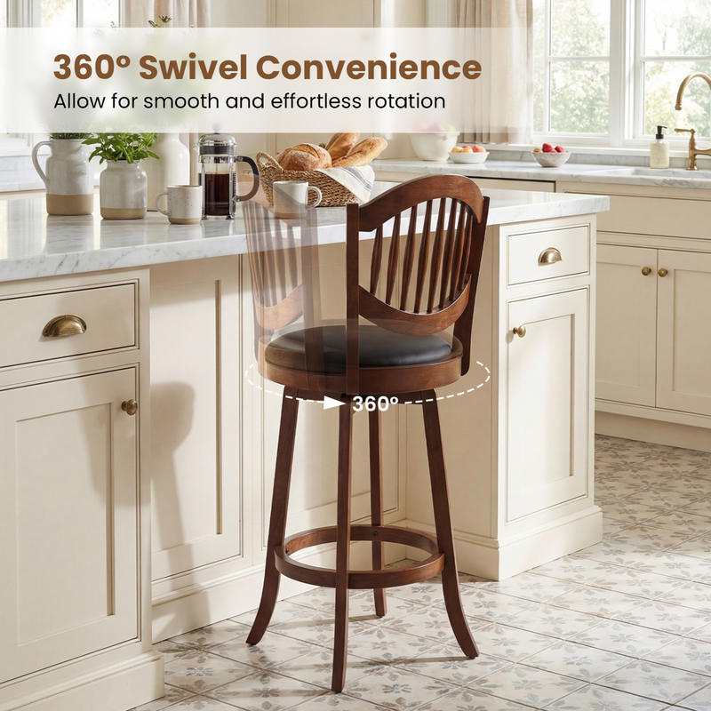 Swivel Bar Stools Set of 2 with Backrest and Wood Frame-30 Inches