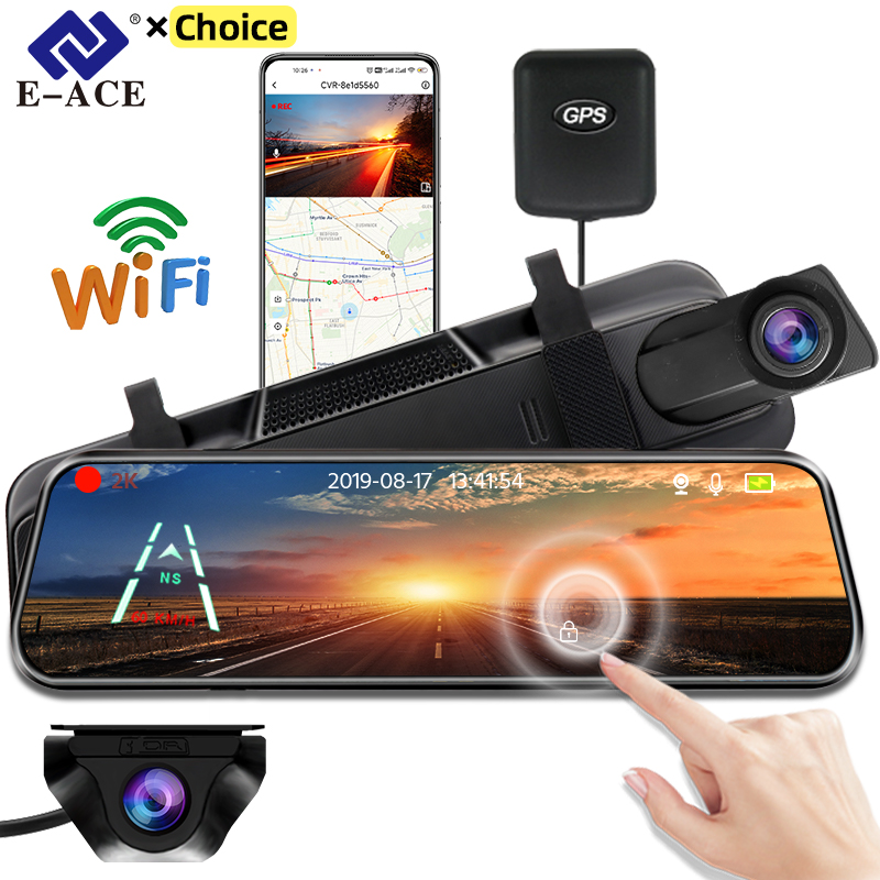 E-ACE 2K 車 DVR WIFI GPS ストリーム メディア ミラー オプション 1080P 車用ビデオカメラ ナイトビジョン ループ録画 24 時間駐車ブラックボックス