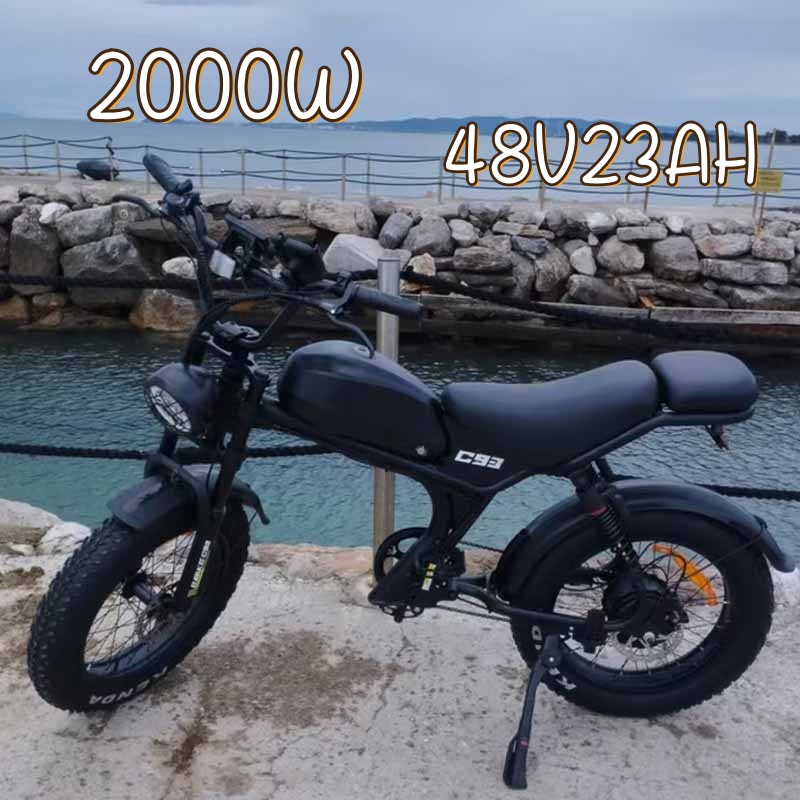 C93 大人電動バイクデュアルモーター 2000 ワット 48V23AH リチウムバッテリー電動自転車 20 インチファットタイヤマウンテンオフロード電動自転車
