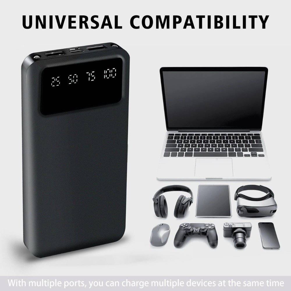旅行アウトドア必需品 20000mAh 大容量パワーバンク、5V 2.1A 安定した電流 LED デジタル残量スクリーン付きポータブル USB 外部バッテリー充電器、デュアル USB 出力デュアル Type-C マイクロ入力